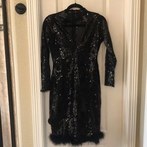 Black Sequin Feather Dress